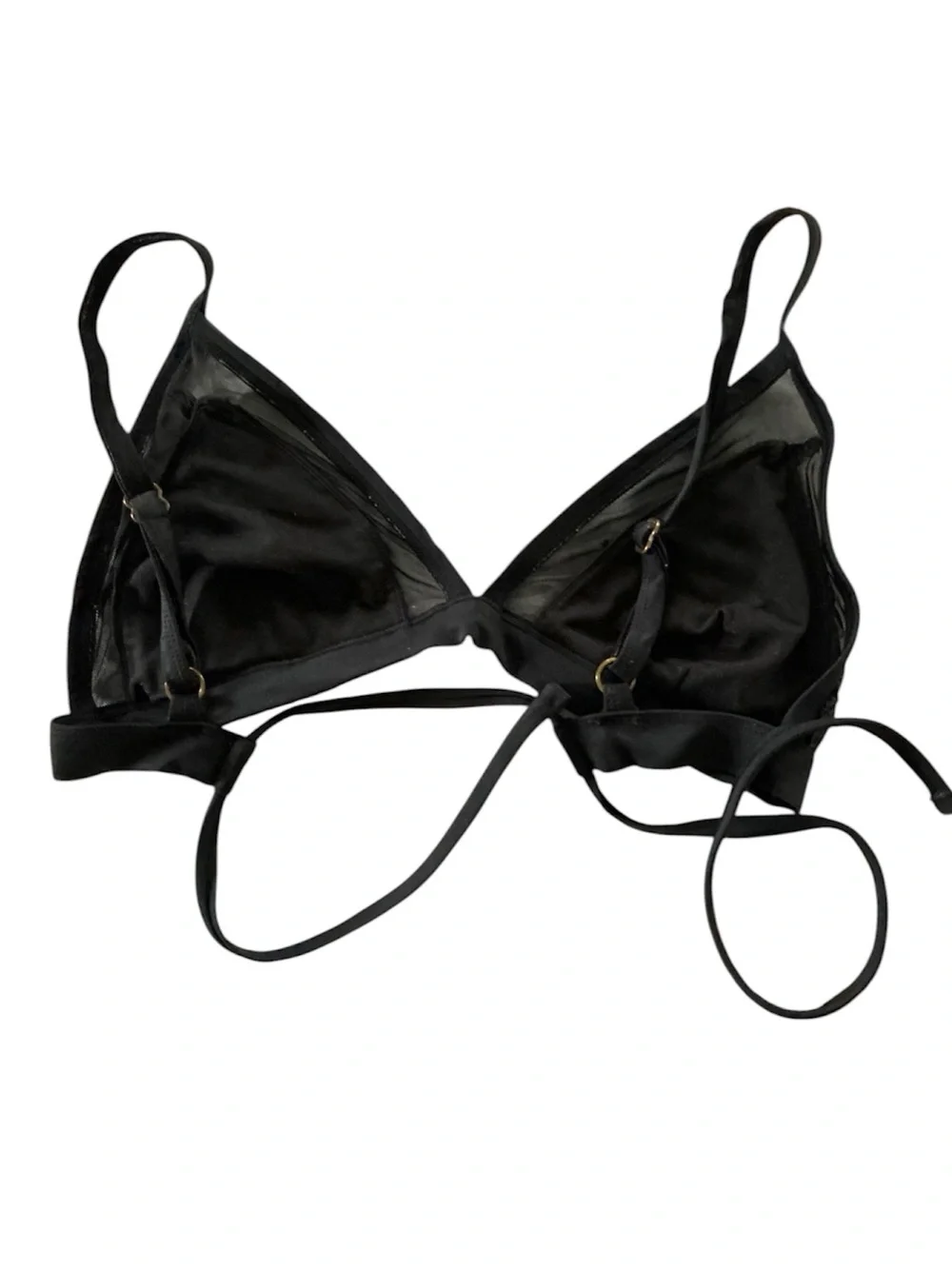 black appliqué mesh triangle bikini top